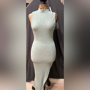 Soft Green High Neck Dress with Slit